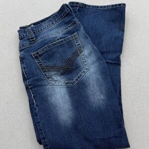 T.K. Axel Wolcott Vintage Bootcut Jeans Mens 36x32 Blue Medium Wash Embroidered